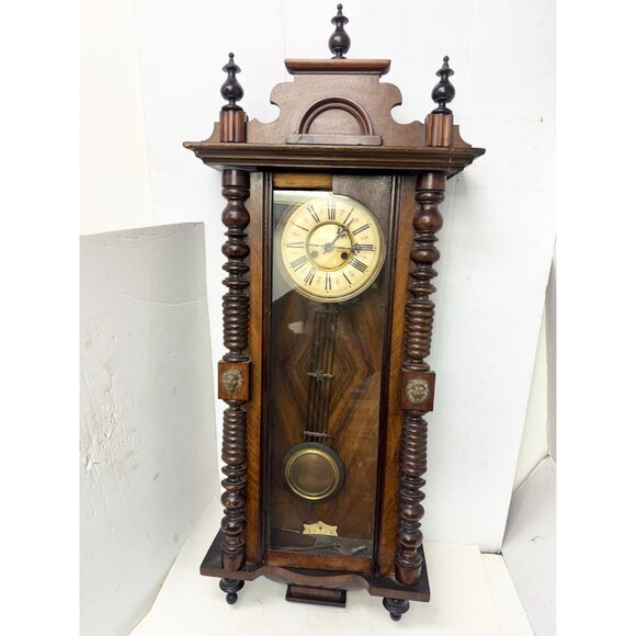 Antique Victorian Wood Pendulum Wall Clock - Picture 3 of 11